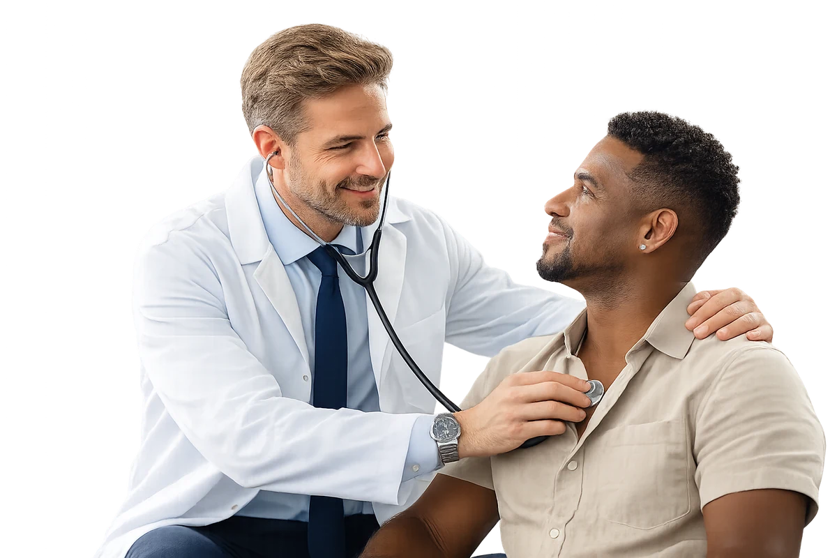 TraumaCore physician providing medical care to an international Caribbean patient